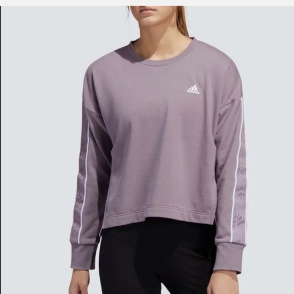 ADIDAS Purple Pullover Crewneck Crop Sweatshirt Side Slits Logo XL